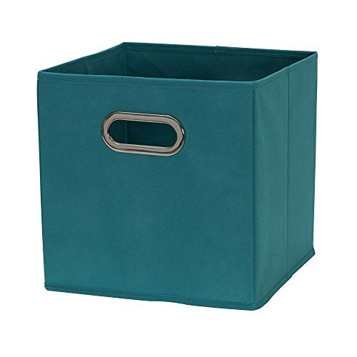 Household Essentials Fabric Storage Bins in Strong Poly‑Woven Fabric, Sturdy Chipboard Sides, Grommet Front Handle, Teal Green, Set of 6 - color: Teal, size: 11” L x 11” W x 11” H