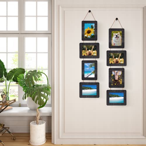 5x7 Collage Picture Frame, 4 Opening, Rustic Wood, Weathered Black | Wall-Mounted Hanging Design, Displays 4x6 Photos with Mat or 5x7 Photos Without Mat, Three-Opening Layout - color: Weathered Black, size: 4 Opening