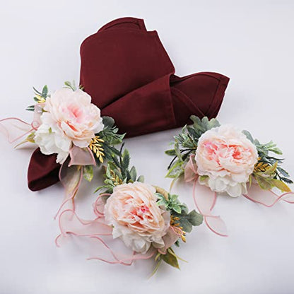 Flower Rose Napkin Rings Set of 4, Handmade Napkin Ring Holders Handcrafts Plant with Leaves Napkin Rings for Thanksgiving Day, Weddings, Family Dinners,Parties or Napkins (Pink Rose) - style: Pink rose