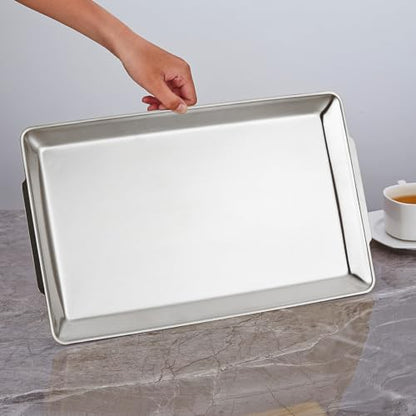 15.8" x 9.5" Large Serving Platters, Stainless Steel Heavy-Duty Large Serving Trays, Silver Rectangular Plates for Food, Fruit, Party, Wedding, Christmas, Chip and Scratch Resistant - color: Plata-40x24 Cm