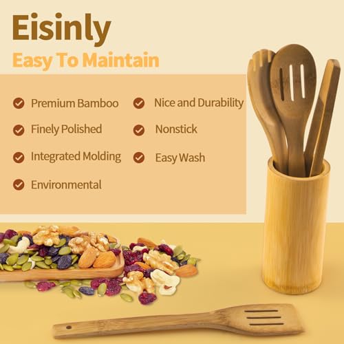 Eisinly Wooden Spoons for Cooking 7-Piece, Kitchen Nonstick Bamboo Cooking Utensils Set, Carbonized Bamboo Durability Spatula Spoon for Everyday Use - color: Carbonized Bamboo, style: Square-edge
