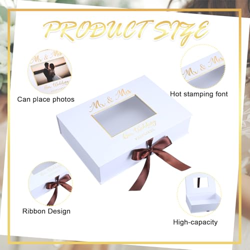 Weysat 12x9 Inches Gold Stamping Font Wedding Keepsake Box Cover with Photo Frame, White Wedding Memory Box with Ribbon for Couples Newlyweds Bridal Shower Gifts