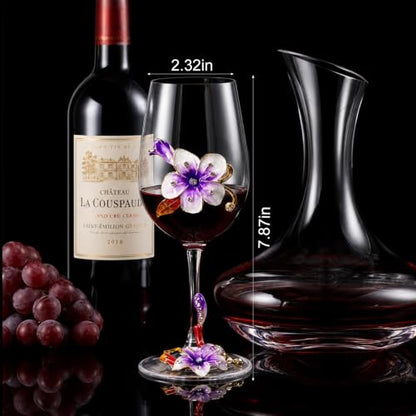 Comeon Flower Wine Glasses Hand Painted Wine Glasses Purple 2 Set (Purple) | Handmade Enamels Purple Floral Design, Gift Box, Long Stem Crystal Red Wine Glasses, Transparent Glass - color: Purple/ 2 set (gift box)