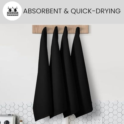 Waffle Kitchen Towels Large 16x26 inch 100% Cotton Set of 4 - Soft Absorbent Washable Tea Towel for Kitchen - Dish Cloths Quick Drying - 320 GSM Quality Dish Towels Black - color: Black