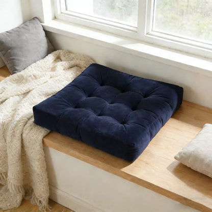 Square Floor Pillow Cushion, 22x22 Inch Meditation Pillow, Navy Blue | Thick Tufted, Soft Velvet Seat Cushion, for Yoga, Gaming, Reading, Living Room, Tatami, Chair - color: Navy Blue