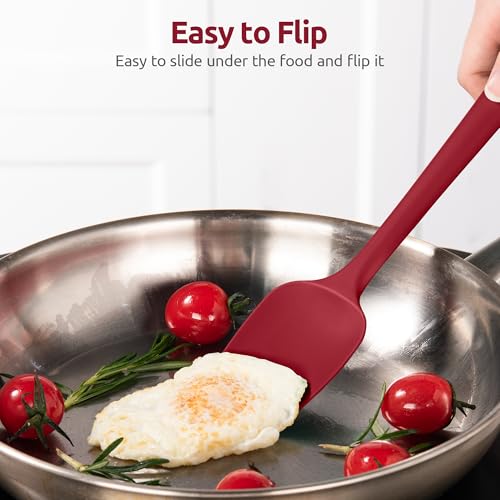 U-Taste 9+12 inch 600ºF Heat Resistant Silicone Kitchen Tong Set of 2 and 600ºF Heat Resistat Silicone Flexible Baking Spoon Spatula & Cooking Scoop Spoonula (Red)