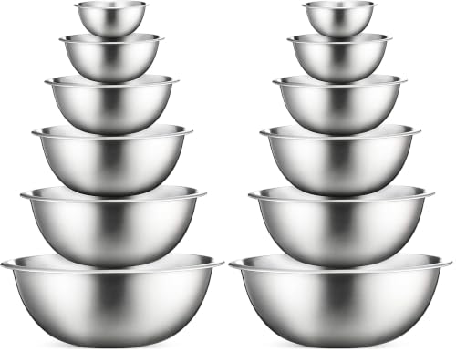 FineDine Stainless Steel Mixing Bowls Set, Dishwasher Safe, 6 Piece Metal Mixing Bowls For Kitchen, Nesting, Large, Small, Big Food Prep, Cooking, Baking (Pack of 2) - size: 12 Pack