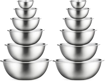 FineDine Stainless Steel Mixing Bowls Set, Dishwasher Safe, 6 Piece Metal Mixing Bowls For Kitchen, Nesting, Large, Small, Big Food Prep, Cooking, Baking (Pack of 2) - size: 12 Pack