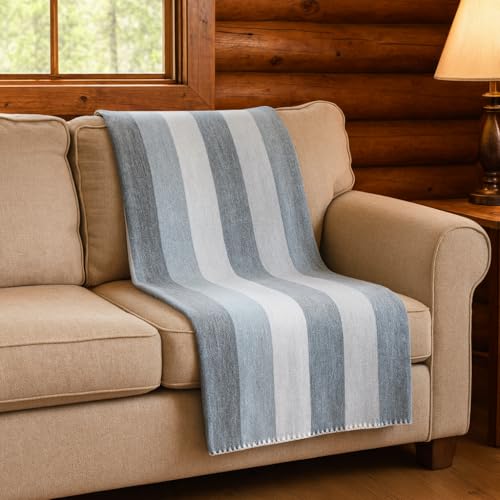 Alpaca Wool Throw Blanket, Grey Striped, 65 x 48 | Cozy, Ultra-Soft, Naturally Warm, Lightweight & Breathable, Non-Itchy - color: Grey Striped, size: Throw (48" x 65")