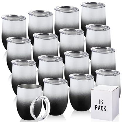 Remagr 16 Pack Stainless Steel Wine Tumblers 12 oz Insulated Vacuum Wine Cup Set Double Wall Stainless Steel Stemless Mug Glasses for Coffee Soda Whiskey Outdoor Travel (Black and White) - color: Black/White