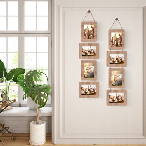 5x7 Collage Picture Frame, 4 Opening, Rustic Wood, Weathered Brown | Wall-Mounted Hanging Design, Displays 4x6 Photos with Mat or 5x7 Photos Without Mat, Three-Opening Layout - color: Weathered Brown, size: 4 Opening
