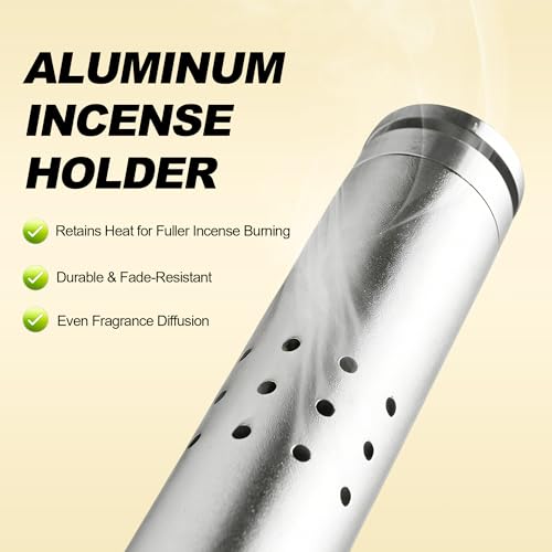 Aluminum Alloy Incense Holder for Sticks, Hanging Incense Burner Holder with Ash Catcher & Hook, Outdoor Incense Stick Holder, with 20 Incense Sticks, for Home, Outdoor, Camping, Meditation, Yoga, Spa