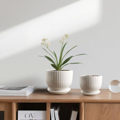 Ceramic Plant Pots,6.7 + 5.5 Inch,Ceramic Flower Pots,Planters with Drainage Hole and Saucer,Planters for Indoor Plants(Pure White) - color: Pure White