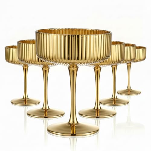 6 Pcs Ribbed Coupe Glasses, 10 oz Gold Martini Glasses Set, Cute Espresso Martini Glass & Champagne Coupe Glass, Elegant Bar Glassware for Cocktails, Wine, Outdoor Entertaining & Gifts - color: Gold, size: Martini