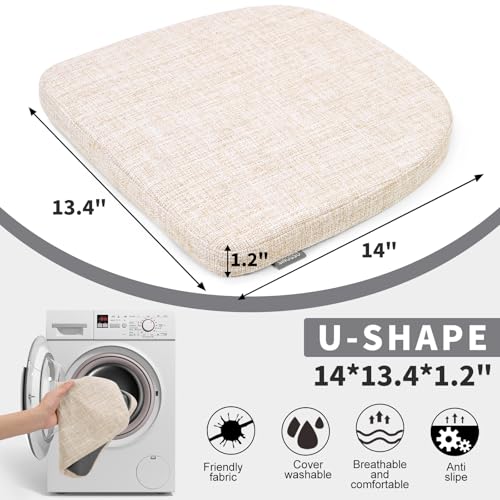 SINOSSO Memory Foam 14" Metal Chair Cushions 4 Pcs, Modern Interwoven Style Magnetic Chair Pads for Dining Kitchen Cafe Bistro Stackable Chair (U-Shape, Beige, 4) - color: Beige