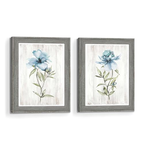 Framed Wall Art Living Room: Modern Bedroom Bathroom Office Abstract Watercolor Flower Artwork Contemporary Minimalist Botanical Painting 2 Piece Aesthetic Blue Floral Pictures Print - color: Flower 03, size: 8"x10"x2Pcs