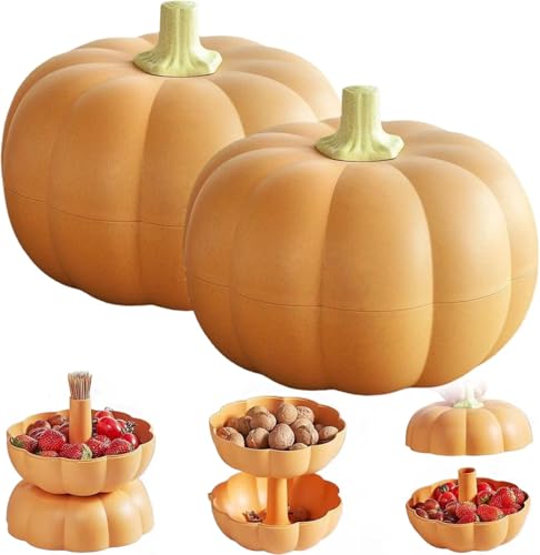 JOYO Pumpkin Snack Holder,Pumpkin Snack Bowl Stand Double Layer With 3 Divided Compartments, Pumpkin Snack Bowl with Toothpick Storage,Halloween Serving Container for Candy Snacks (2PC Orange) - color: 2PC Orange
