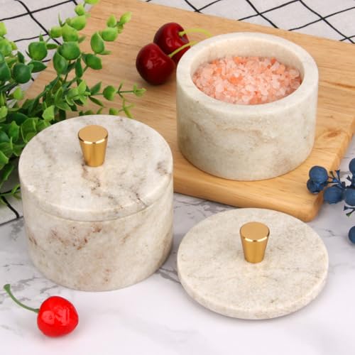 Marble Salt Cellar with Lid, Viva Jade, 4 inch | Natural Stone, Salt Pepper Box, Gold Alloy Handle, Kitchen Countertop Storage, Multi-Use, Sugar Spice Seasoning Container - color: Viva jade