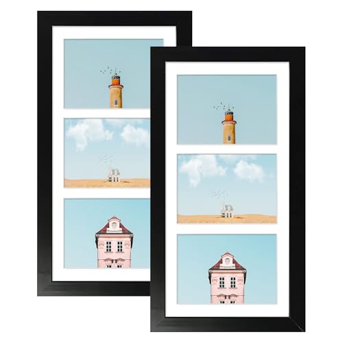 Golden State Art Collage Frame 7x14 Matted 3 4x6 Photos Wood Black, 2 Pack | Clear Real Glass and White Mat, Horizontal & Vertical Display Multi Pictures For Gallery Wall, Home Decor & Holiday Gift - color: Black With White Mat, size: 2 Pack