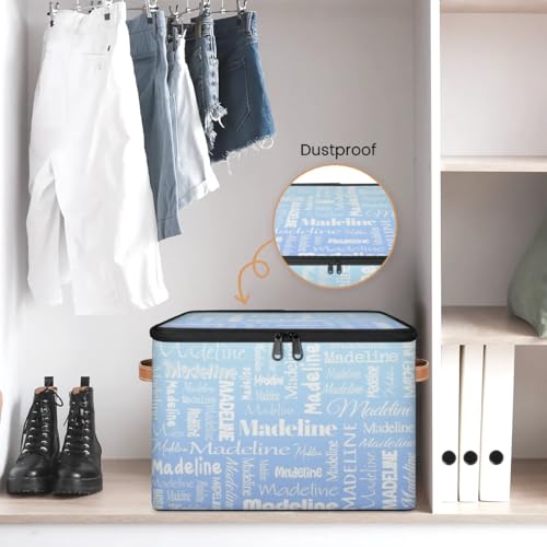 Storage Basket Custom Name, Personalized Keepsake Box, Light Blue | Foldable Fabric Gradient Large Memory Bin with Handle Lid Lightweight Waterproof Dustproof, 14"L x 10.2"W x 10.4"H - color: Option 2