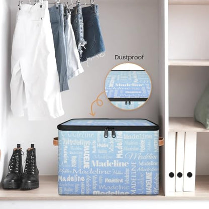 Storage Basket Custom Name, Personalized Keepsake Box, Light Blue | Foldable Fabric Gradient Large Memory Bin with Handle Lid Lightweight Waterproof Dustproof, 14"L x 10.2"W x 10.4"H - color: Option 2