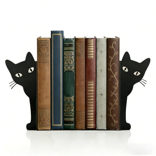 Peekaboo Cat Bookends, Black Metal Decorative Book Ends for Shelves, Heavy Duty Book Stoppers for Home & Office Desks, Ideal Gift for Cat Lovers & Book Lovers - style: Peekaboo Cat