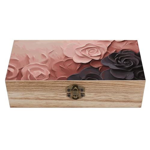 Wood Storage Box Rose Color Blush And BlackRetro Decorative Organizer with for Photos Letters Keepsakes for Home Study Desk