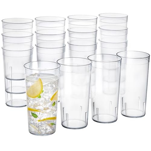 US Acrylic Cafe Plastic Reusable Tumblers (Set of 16) 20-ounce Water Cups in Clear | Value Set of Restaurant Style Drinking Glasses, Stackable, BPA-free, Made in the USA | Top-rack Dishwasher Safe - color: Clear, size: 20 ounces