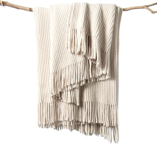 lifein Chenille Throw Blanket 60x80 - Soft Boho Knitted Blanket for Couch Cozy Farmhouse Decor Bed Throw, Lightweight All Season White/Cream Blanket, Decorative for Living Room Bedroom Spring Decor - color: A-cream, size: 60*80''