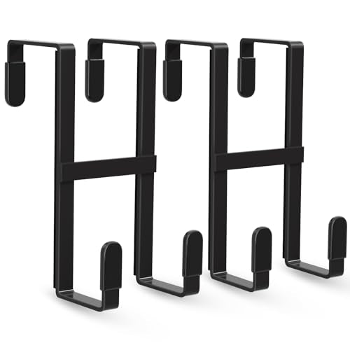 FYY Over The Door Hooks, 2 Packs Double Sided-Hanger Fits Doors 1-7/8"Black | No Scratch Door Hanger Hook, Heavy Duty No Drill Wall Hooks for Hanging Coats Towels Bags Wreath Kitchen Bathroom 5.12"L - color: Black-2pcs, size: 5.12"short