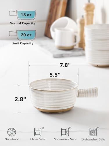 LE TAUCI French Onion Soup Bowls, 18 Ounce Soup Bowls With Handles for Chili, Beef Stew, Onion Soup Crocks Microwave Dishwasher Oven Safe - 5.5 inch, Set of 4, Arctic White - color: Farmhouse