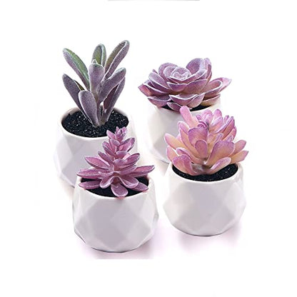 CADNLY Fake Succulent Plant Set Desk Plants Faux Succulents Pots Mini Purple Decor