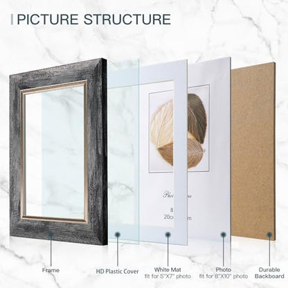 XUANLUO 8x10 Picture Frames Set of 4 Rustic Retro Photo Frame with HD Plastic Cover for Wall Mount and Tabletop Display Family Friends Wedding Gift - color: Grey-4pcs, size: 8 x 10 inch