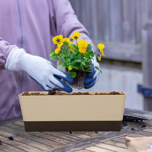 SUREAM 3 Pack Indoor Window Box Planter, 12x3.8 Inch Rectangle Herb Planter with Tray, Modern Small Succulent Cactus Flower Plastic Plant Pot for Window Sill, Garden Balcony, Office Shelf Decoration - size: 3pcs/12x3.8in