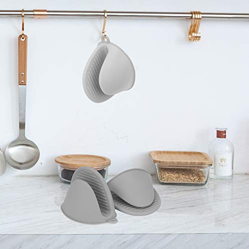 tifanso 1 Pair Heat Resistant Silicone Oven Mitts & Pot Holders for Cooking | Mini Non-Slip Pinch Grip, Food Grade Silicone, Ideal for Air Fryer Baking & Grilling, Easy to Clean & Durable - color: Gray