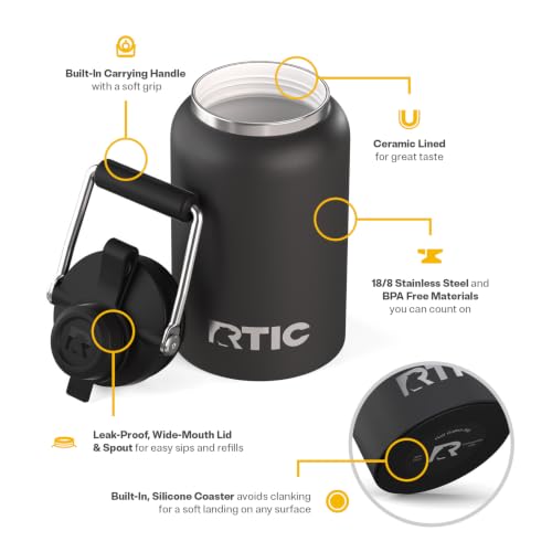 RTIC Half Gallon Outback Jug, Ceramic Lined, Black | Stainless Steel, Insulated Water Bottle with Lid and Handle, Double Wall Vacuum Insulation - color: Black