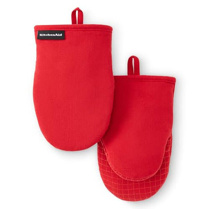 KITCHENAID Gourmet Series Gridlines Mini Oven Mitts 2-Pack Set, Heat Resistant up to 600°F, Soft Silicone Grip, Magnetic Cuff, Passion Red, 5.5"x9" - color: Passion Red