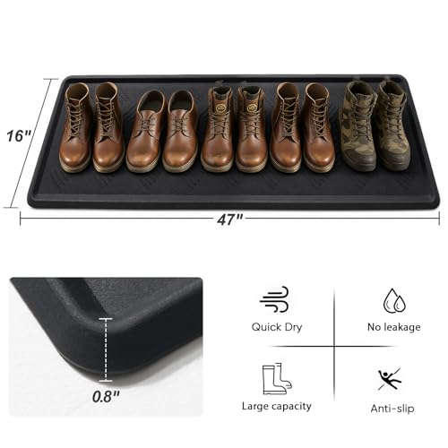 Rubber Boot Tray, Shoe Tray for Entryway, Multipurpose Boot Mat, Shoe Mat Indoor and Outdoor, 16x47, Black - size: 16" x 47"