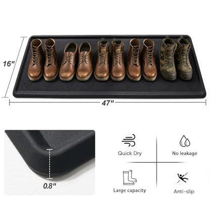 Rubber Boot Tray, Shoe Tray for Entryway, Multipurpose Boot Mat, Shoe Mat Indoor and Outdoor, 16x47, Black - size: 16" x 47"