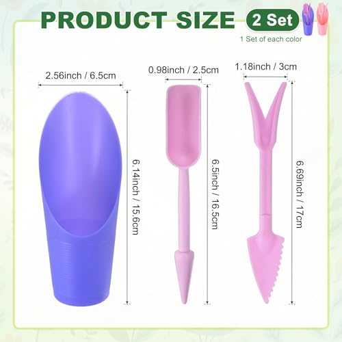 M METERXITY 2-Set Succulent Tools, Plastic 2-in-1 Mini Garden Shovel Hand Succulent Transplanting Tools Garden Shovel Transplant Trowel for Planting/Digging/Aerating/Sowing [Pink,Purple] - color: Pink,Purple