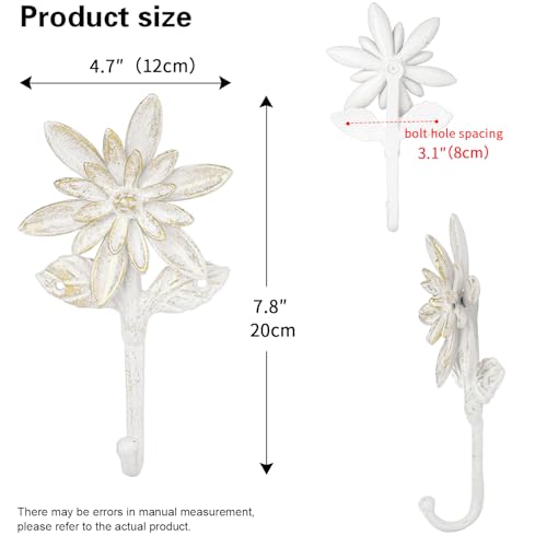 Sungmor 2 Pack Cast Iron Coat Hooks - Flower Shaped& Antique White | Heavy Duty Wall Hook for Coats,Hats,Keys - Hanger for Entryway,Bathroom and Bedroom - color: Antique White