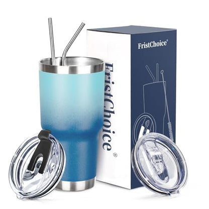 30 oz Tumbler with Lids and Straws Double Wall Vacuum Insulated Tumbler Cup,Stainless Steel Leak-proof Thermal Tumbler Travel Coffee Mug for Cold and Hot Drinks,Gradient Blue - color: Gradient Blue, size: 30 Ounces