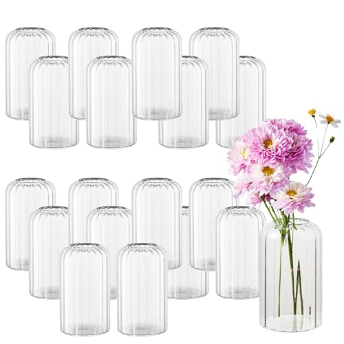 Glass Bud Vases Set of 20, 4.7 Inch Clear Ribbed Bud Vases for Centerpieces | Clear Small Glass, Small Flower Vases in Bulk for Wedding Table Decor, Wedding Party, Floral Arrangements & Home Decor - color: 4.7inch-20pcs