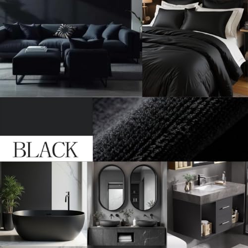 HOMEIDEAS Upgraded Bathroom Rugs Set 3 Piece, Ultra Soft Memory Foam Bath Mats, Super Absorbent Non Slip Washable U-Shaped Toilet Bath Rug (Black, 17"x24"+20"x32"+U-Shaped 20"x24") - color: Black