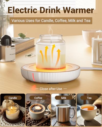HouseGem Large Candle Warmer Plate - Coffee Cup Mug Warmer for Desk, Candle Melter, Electric Mug Heater for Beverages, Milk & Tea, Coffee Accessories Ideal Gifts Keep Cup Warm (White) - color: White