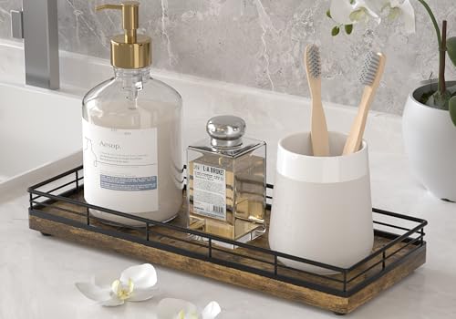 Rustic Bathroom Toilet Tank Tray, 11.2" Wood Toilet Paper Storage Basket Back of Toilet Basket Organizer, Vanity Tray for Perfume Makeup Candle Kitchen Counter Coffee Table Decor - color: Rustic Brown, size: 11" x 4.3" x 1.5"