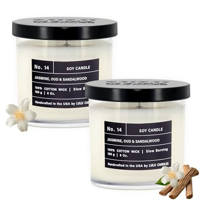 Lulu Candles | Jasmine, Oud & Sandalwood |Luxury Scented Soy Jar Candle | Hand Poured in The USA | Highly Scented & Long Lasting (6 Oz. 2 Pack) - size: 6 Oz. 2 Pack
