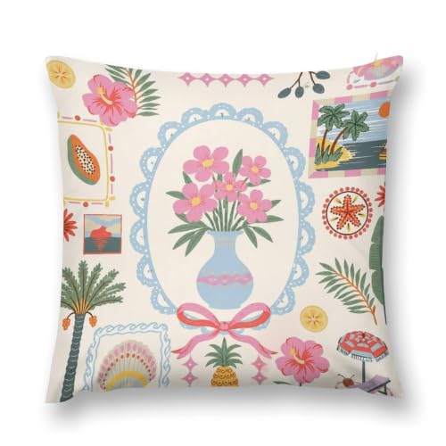 Floral Vase Tropical Pattern Throw Pillow Covers | Floral Decorative 22"x22" Pillows Case Soft Cushion Covers for Couch Sofa Home Decor - color: Style-1, size: 22" x 22" (Pack of 1)