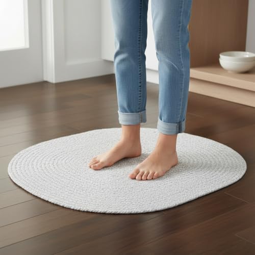 Super Area Rugs Farmhouse Braided Rug Cotton Kitchen Reversible Carpet, Gray & White, 2' X 3' Oval - color: Gray & White, size: 2' x 3' (Oval)
