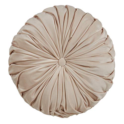 SARO LIFESTYLE Round Velvet Pintucked Poly Filled Throw Pillow - color: Natural, size: 1 Count (Pack of 1)